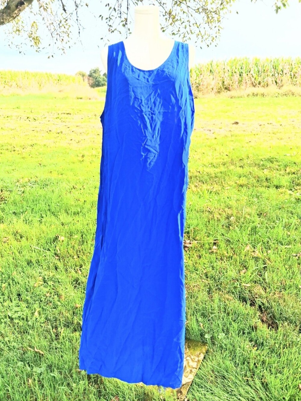 90s Vintage Simply Silk Royal Blue 100% Pure Silk Plus Size Shift Maxi Dress 2X